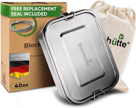 oven safe steel lunch box|Blockhütte Stainless Steel Lunch Box for Adults I 40oz .